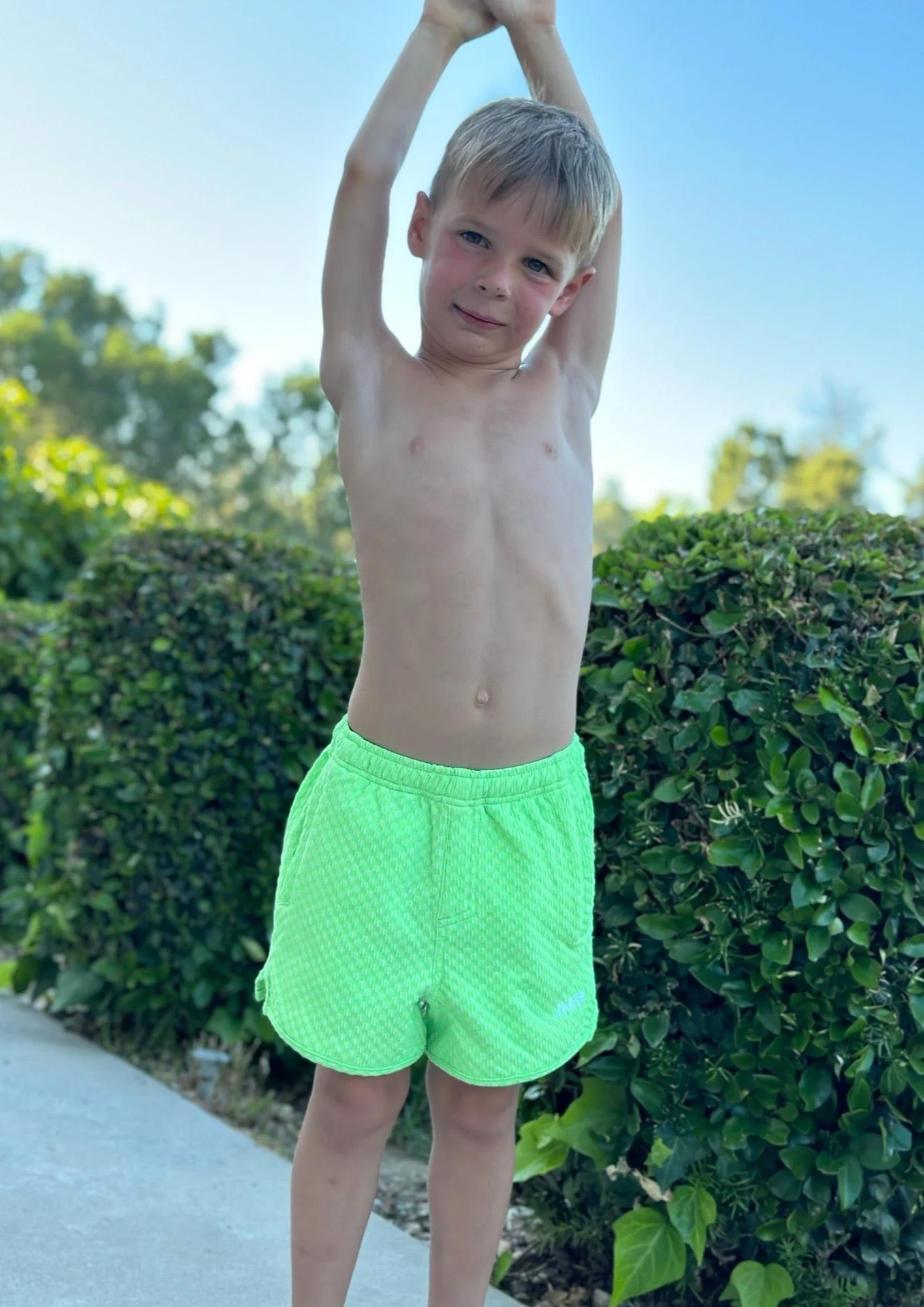 Indy Boy's Swim Trunk - Lime Green Check - Image 3