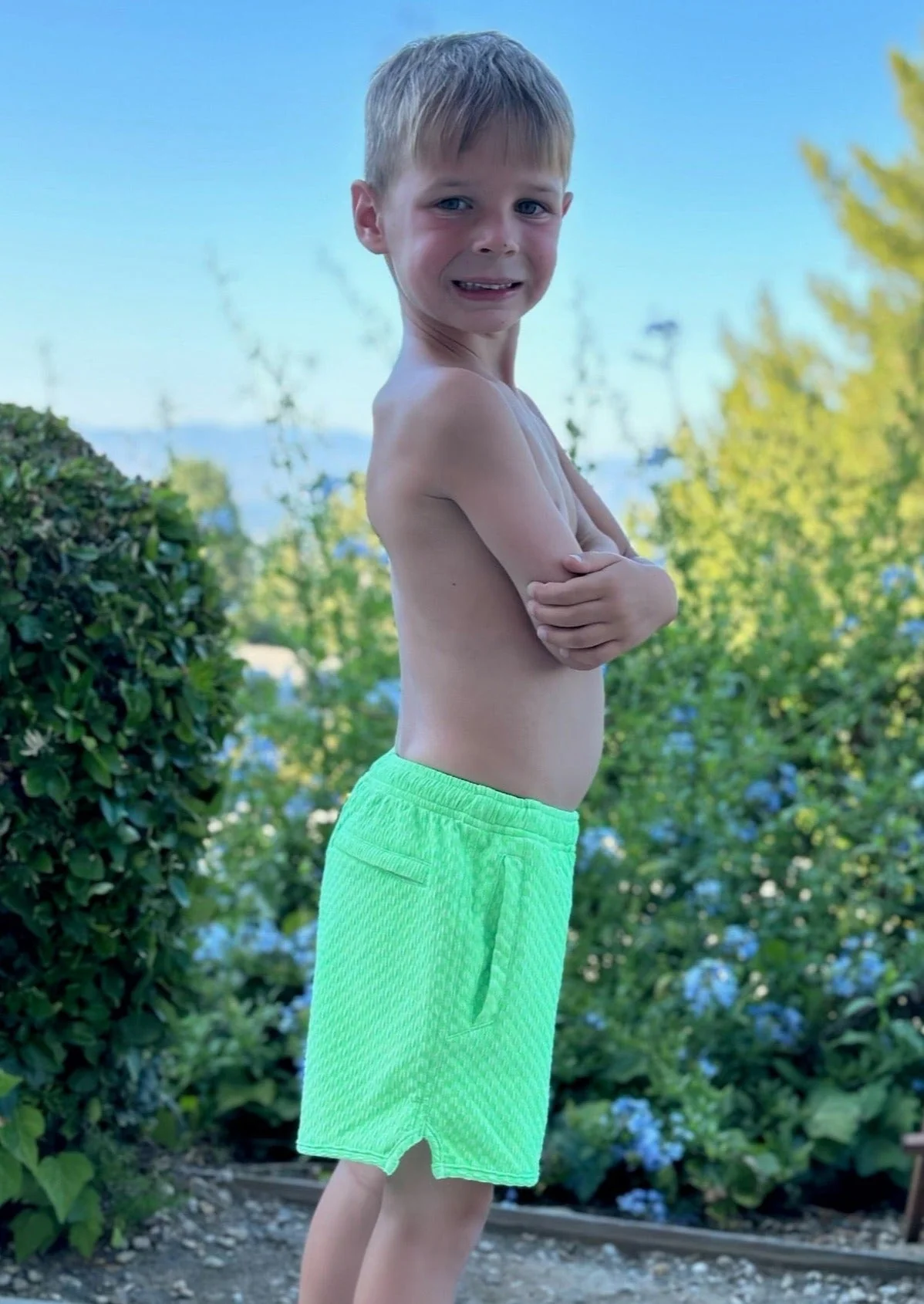 Indy Boy's Swim Trunk - Lime Green Check - Image 4
